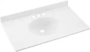 Swanstone VT1B1937-010 Ellipse Solid Surface Single-Bowl Vanity Top, 37-in L X 19-in H X 7.25-in H, White