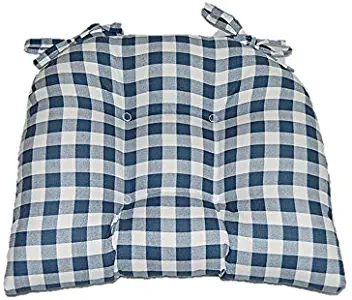 Resort Spa Home Decor Indoor Cotton Blue Plaid Country Checkerboard/Checkered Fabric Tufted Cushion Pad with Ties for Kitchen/Dining Chair - Select Size (17" x 17")