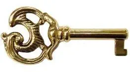 Solid Brass Hollow Barrel Skeleton Key for Cabinet Doors, Dresser Drawers, Grandfather Clocks - Antique, Vintage, Old Furniture | SKS