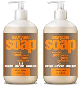EveryOne Citrus and Mint 3-in-1 Soap (Shampoo, Body Wash, Bubble Bath) (Pack of 2) With Organic Aloe Vera, Matricaria Flower Extract, Calendula, and Organic Camellia, 16 fl. oz.