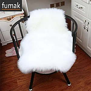 fumak Sheepskin Chair Cover - Artificial Wool Carpet Sheepskin Fluffy Rugs Soft Home Carpet Chair Cover RugsBedroom Blanket Mat for Kids Living Room (White)