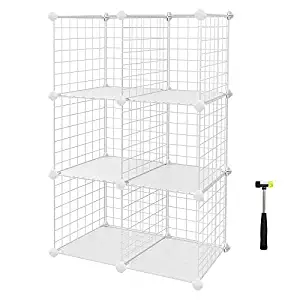 SONGMICS 6-Cube Metal Wire Storage Organizer, DIY Closet Cabinet and Modular Shelving Grids, Wire Mesh Shelves and Rack, White ULPI111W