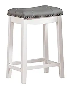 Angel Line Cambridge 24" Padded Saddle Stool, White w/Gray Cushion