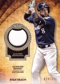 2017 Topps Tier One Relics #T1R-RB Ryan Braun Milwaukee Brewers Game Worn Jersey Baseball Card - Only 331 made!