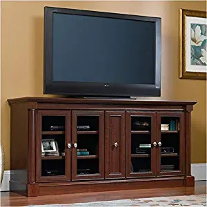 Pemberly Row Entertainment Credenza with Cord Management, for TV's up to 70", 2 Door Options Included (Glass or Wood), Cherry Finish