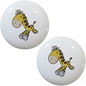 Set of 2 Baby Giraffe Running Ceramic Cabinet Drawer Knobs