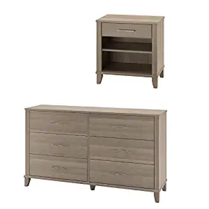 Bush Somerset 2 Piece 6 Drawer Double Dresser and Nightstand Set in Ash Gray