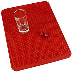 Swaroser Large Kitchen Silicone Dish Mats Heat Resistant Dry Mats 16 X 12 Inch (Red)