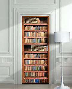 Wall Door STICKER books shelfs bookcase library , mural, decole, film 30x79" (77x200 Cm)