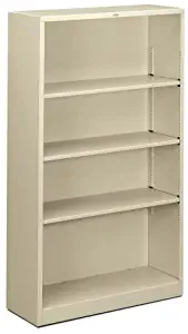 HON Steel Bookcases-4 Shelf Metal Bookcase, 34-1/2"Wx12-5/8"Dx59"H, Putty