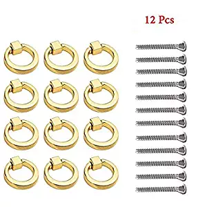 Modern Simplicity Ring Handle Gold Drawer Pulls Zinc Alloy Single Hole Drawers Handle Jewelry Box Knobs Dressing Table Handle 12Pcs (Gold)