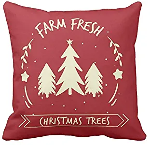 Kissenday 18X18 Inch Farm Fresh Christmas Trees Holiday Festival Saying Cotton Polyester Decorative Home Decor Sofa Couch Desk Chair Bed Car Birthday Housewarming Gift Square Soft Throw Pillow Case