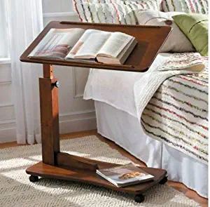 Adjustable Bedside Table With Wheels - Made of Wood - Walnut