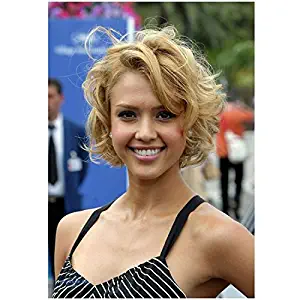 Jessica Alba Posing on Red Carpet in Black and White Top with Big Smile 8 x 10 Photo