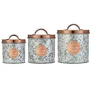 Amici Home 5AN865AS3R Bristol Storage Canisters Metal Can 52-84 & 104 Fluid Ounces Galvanized and Copper