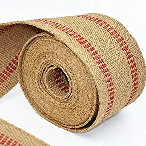 ZAIONE 10 Yards Width 2" Roll Natural Burlap Red Line Jute Webbing Ribbon Upholstery Chair Webbing Tape for Outdoor DIY Gear Repai (Red Stripes)