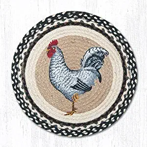 Heart of America 15.5"X15.5" Tan/Black/Gray Rooster Round Printed Chair Pad