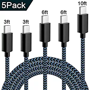 USB Type C Cable, RKINC USB C Cable 5 Pack (3/3/6/6/10FT) Nylon Braided Cord USB Type A to C Fast Charger for Samsung Galaxy S9,S9 Plus, Note 8,S8,LG V30 V20 G6 G5,Google Pixel,Nexus 6P 5X,Moto Z Z2