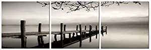 Pyradecor Peace 3 Panels Black and White Landscape Giclee Canvas Prints on Canvas Wall Art Modern Stretched and Framed Pictures Paintings Artwork for Living Room Bedroom Home Décor