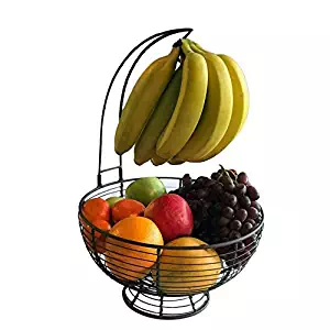 Fruit Basket With Banana Hanger - Regal Trunk Rustic French Farmhouse Fruit Bowl With Banana Tree Hangar | Vegetable and Fruit Bowl With Detachable Banana Stand | Countertop Fruit Bowl Centerpiece