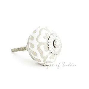 Eyes of India - Set of 2 White Ceramic Door Dresser Cabinet Pulls Cupboard Knobs Shabby Chic Decorative Colorful Boho Bohemian