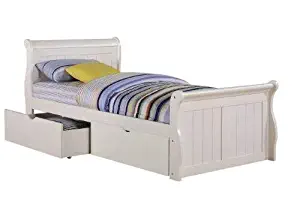 Donco Kids Sleigh Bed with Dual Underbed Drawers, Twin, White