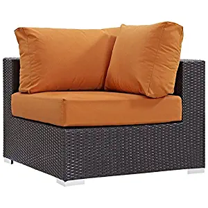 Modway Convene Wicker Rattan Outdoor Patio Sectional Sofa Corner Seat in Espresso Orange