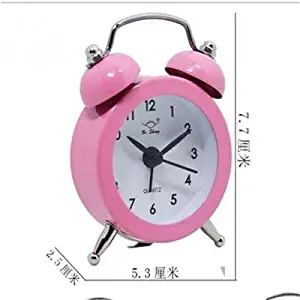 ERGOUZI Mini Round Alarm Clock Desktop Table Bedside Clocks Kids Adults Travel Clock Decor Lovely Cartoon Alarm Clocks Dial Number Round Pink