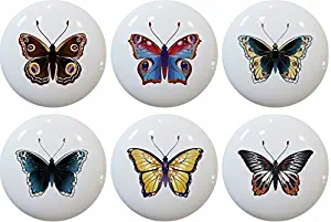 Set of 6 Butterfly Ceramic Cabinet Drawer Pulls Knobs
