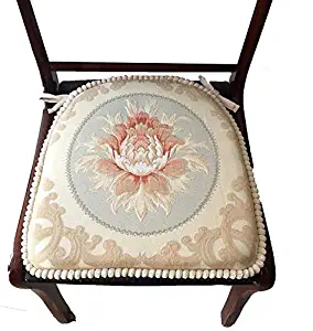 Sideli -2pc Classic Decorative Chair pad Seat Cushion with Memory Filling and 2 Belt for Fix 16"x16" (2, Peony-Beige)