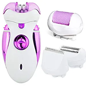Hair Epilator Shaver Razor Trimmer for Women - 4 in 1 Rechargeable Hair Remover - Includes Four Heads for Complete Hair Removal - Painless Machine for Facial Bikini Leg Arms Body Lips