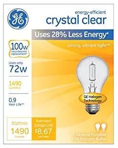 GE 78798-12 Halogen Crystal Clear A19 Bulb, 72-Watt, 6 2-Packs (Total 12 Bulbs)
