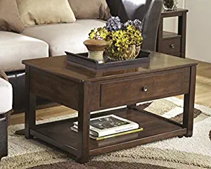 Ashley Furniture Signature Design - Marion Lift Top Coffee Table - 1 Drawer and 1 Fixed Shelf - Contemporary - Dark Brown