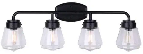 Canarm Lochlan 4 Light Vanity Light with Clear Glass - Matte Black Finish - Easy Connect Included