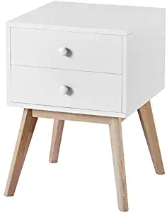 White Finish Nightstand Side End Table with Two Drawer 22.5H