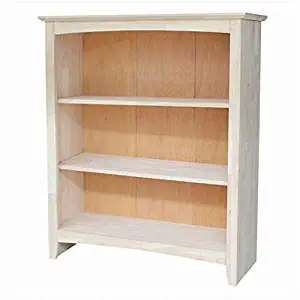 Pemberly Row Unfinished Solid Wood 36" Shaker 3 Shelf Bookcase with Two Adjustable Shelves