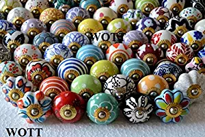 WOTT Assorted Multicolor Ceramic Drawers Knobs Door Cupboard Knobs and Mix Pulls (Set of 20 PC)