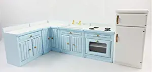 Melody Jane Dollhouse Pale Blue Fitted Kitchen Furniture Set Miniature Units & Appliances