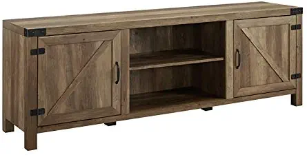 Pemberly Row 70" Farmhouse Barn Door TV Stand Console in Rustic Oak