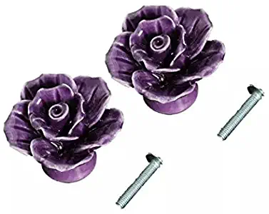 CSKB Purple 2 PCS 40mm Vintage Rose Ceramic Door Cabinet Cupboard Knobs Round Follow Pattern Pull Handle Drawer Furniture Dresser bedrooms Wardrobe Home Hardware Perfect House-Warming Gift