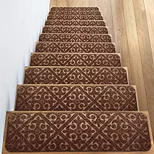 Elogio Carpet Stair Treads Set of 13 Non Slip/Skid Rubber Runner Mats or Rug Tread - Indoor Outdoor Pet Dog Stair Treads Pads - Non-Slip Stairway Carpet Rugs (Brown) 8" x 30" Includes Adhesive Tape