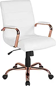 Emma + Oliver Mid-Back White Leather Executive Swivel Office Chair - Rose Gold Frame