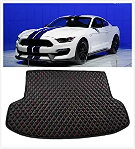 Kune Black Red Leather All Weather Cargo Liner Boot Carpet Liner Trunk Mat for Ford Mustang 2015-2019
