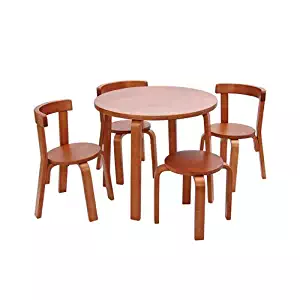 Kids Table and Chair Set - Svan Play with Me Toddler Table Set with 3 Chairs and Stool - 100% Wood (Cherry)