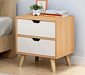 Bedside Table with 2 Drawers, Nightstand Unit Cabinet White Bedroom Furniture Chest Drawer Storage Shelf for Bedroom Wood Color - 15.7x11.8x19.7in