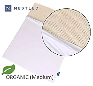 Organic 100% Natural Latex Mattress Topper - Medium Firmness - 2 Inch - Queen Size - Organic Cotton Cover Included - GOLS & GOTS Certified.