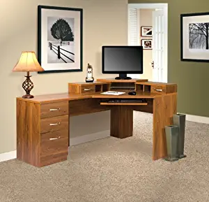 American Furniture Classics Os Home & Office Corner Computer Workstation with Reversible Drawers, Large, Autumn Oak