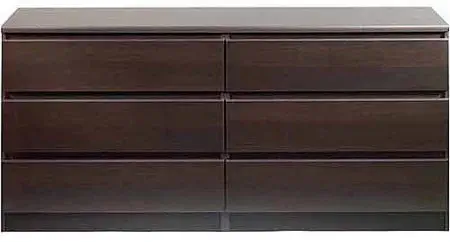 Double 6-Drawer Dresser, Lacquered Espresso Clothes Garments Accessories Storage Organizer Cabinet, Wood Composite, Home Room Art Decor Display, Bedrooom, Dorm, Office, 60.50 x 60.50 x 28.00 Inches