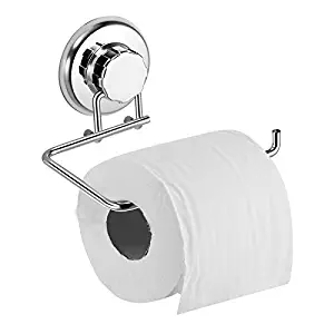 HASKO accessories - Powerful Vacuum Suction Cup Toilet Paper Holder – Wall Mount Stainless Steel Tissue Roll Dispenser for Bathroom & Kitchen – Can be Mounted on Clean Flat Smooth Surface (Chrome)