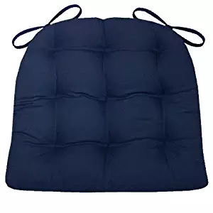 Barnett Products Dining Chair Pad with Ties - Navy Blue Cotton Duck Solid Color - Standard Size - Reversible, Tufted Cushion, Latex Foam Filled Cushion - Made in USA